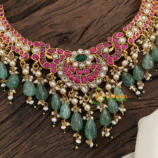 Pastel Green Jadau Kundan Choker Short Neckpiece -J1199