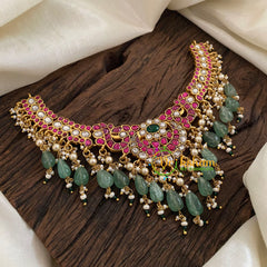 Pastel Green Jadau Kundan Choker Short Neckpiece -J1199