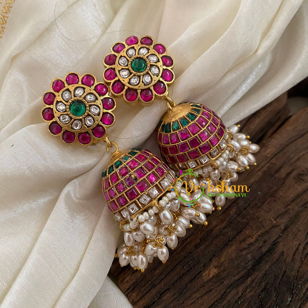 Precious Jadau Kundan Jhumkas -Guttapusalu Jhumkas-J1141