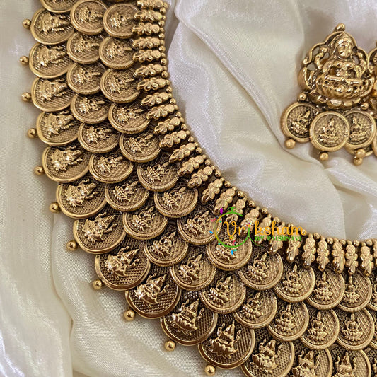 Layered Lakshmi Kaasu Short Neckpiece -Coin Neckpiece -G8817