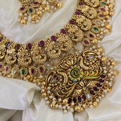 Exquisite Precious AD Stone Short Neckpiece-Gold and Pearl-G8849