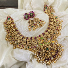 Exquisite Precious AD Stone Short Neckpiece-Gold and Pearl-G8849