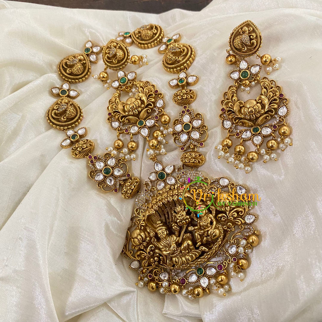 Premium Vishnu Lakshmi Short Neckpiece -Temple Neckpiece - Pearls -G8813