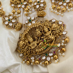 Premium Vishnu Lakshmi Short Neckpiece -Temple Neckpiece - Pearls -G8813