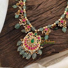 Pastel Green Bead Jadau Kundan Pendant Mala -J1120