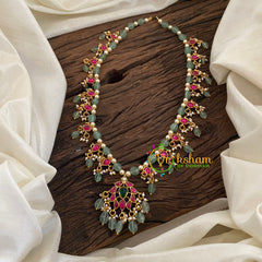 Pastel Green Bead Jadau Kundan Pendant Mala -J1130