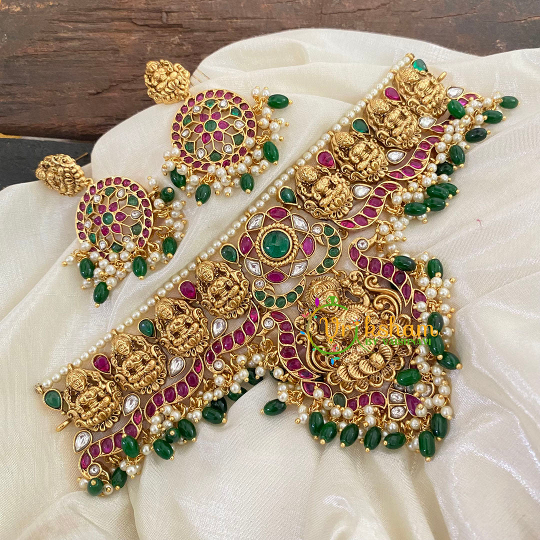 Precious Lakshmi Bridal High Neck Choker-Green Bead-G8846