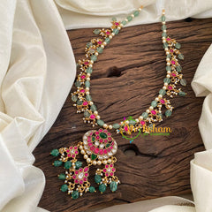 Pastel Green Bead Jadau Kundan Pendant Mala -J1129