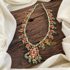 Pastel Green Bead Jadau Kundan Pendant Mala -J1128