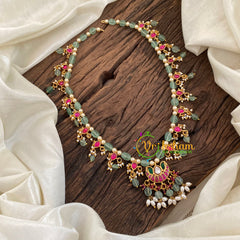 Pastel Green Bead Jadau Kundan Pendant Mala -J1126