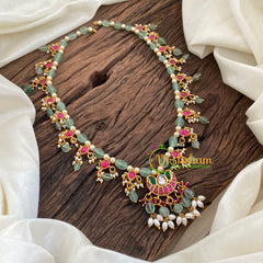 Pastel Green Bead Jadau Kundan Pendant Mala -J1126