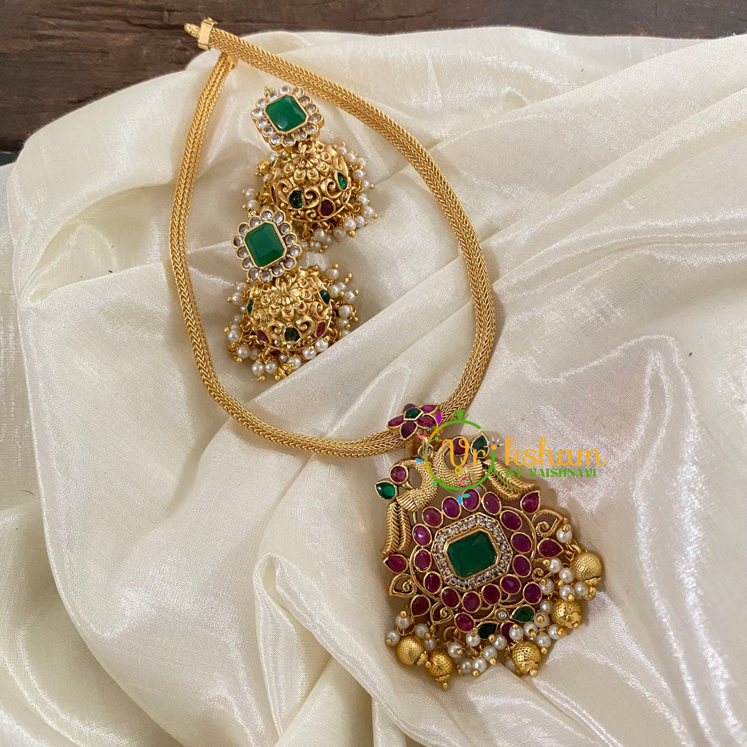 AD Stone Addigai Short Neckpiece -Gold Bead-G8843