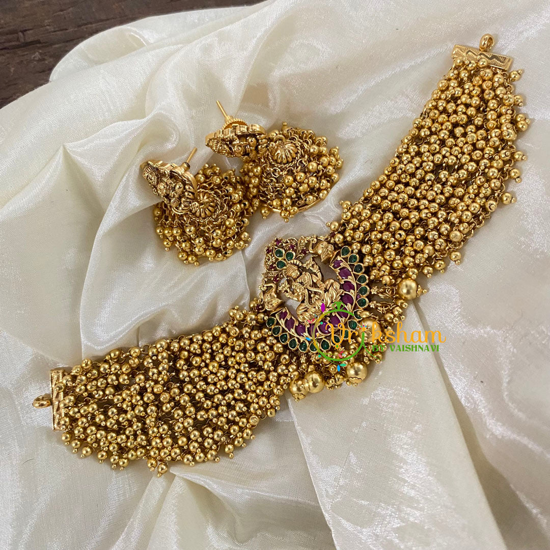 Gold Look alike Lakshmi Pendant Choker-Ghungroos -G8832