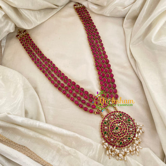 Precious Jadau Kundan Mid Length Neckpiece-Red-Pearl -J1194