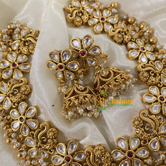 Designer White Kundan Choker Short Neckpiece -Red-G8844