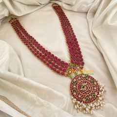 Precious Jadau Kundan Mid Length Neckpiece-Red-Pearl -J1194