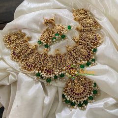 Premium Lakshmi Short Neckpiece -Temple Neckpiece - Green Beads -G8812