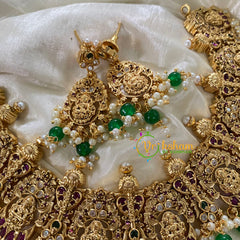 Premium Lakshmi Short Neckpiece -Temple Neckpiece - Green Beads -G8812