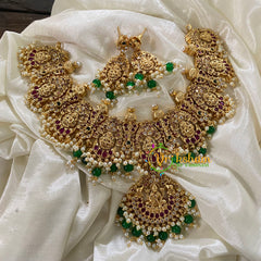 Premium Lakshmi Short Neckpiece -Temple Neckpiece - Green Beads -G8812