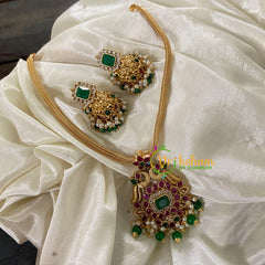 AD Stone Addigai Short Neckpiece -Green Bead-G8842