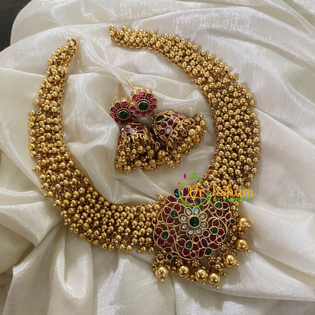 Gold Look alike Cluster Ghungroo Pendant Choker-G8830