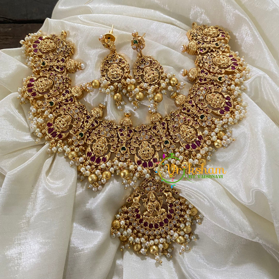 Premium Lakshmi Short Neckpiece -Temple Neckpiece - Pearls -G8811