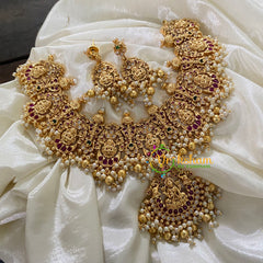 Premium Lakshmi Short Neckpiece -Temple Neckpiece - Pearls -G8811