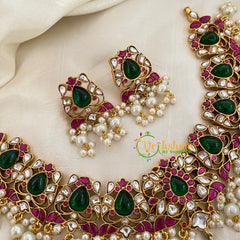 Precious Jadau Kundan Short Neckpiece-Cluster Pearl -J1188