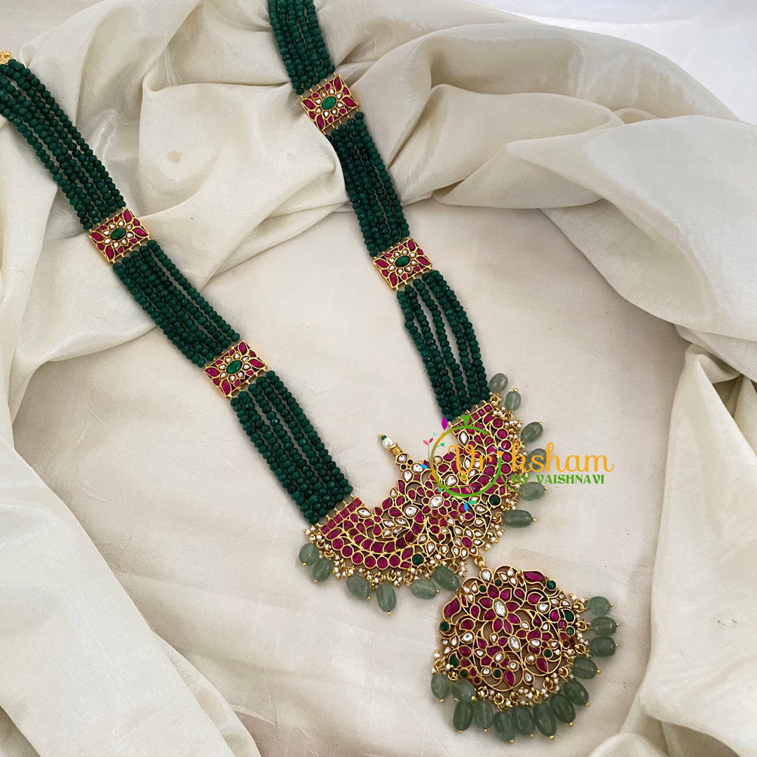 Exquisite Green Bead Jadau Kundan Pendant Mala -J1197