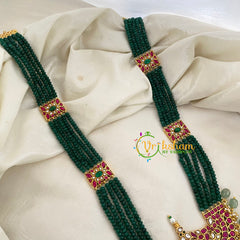 Exquisite Green Bead Jadau Kundan Pendant Mala -J1197