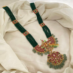 Exquisite Green Bead Jadau Kundan Pendant Mala -J1197