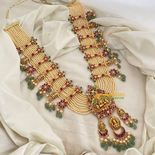 Precious Jadau Kundan Lakshmi Pendant Pearl Bead Mala -J1134