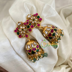 Precious Jadau Kundan Jhumkas -Bridal Jhumkas-Green Bead -J1138