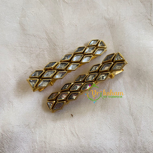 Kundan Hair Clip-gold White-Dice-H309