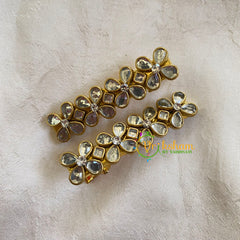 Kundan Hair Clip-gold White Flower-H321