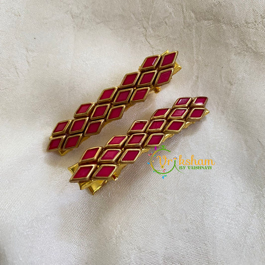 Kundan Hair Clip-Matt Red-Dice-H308