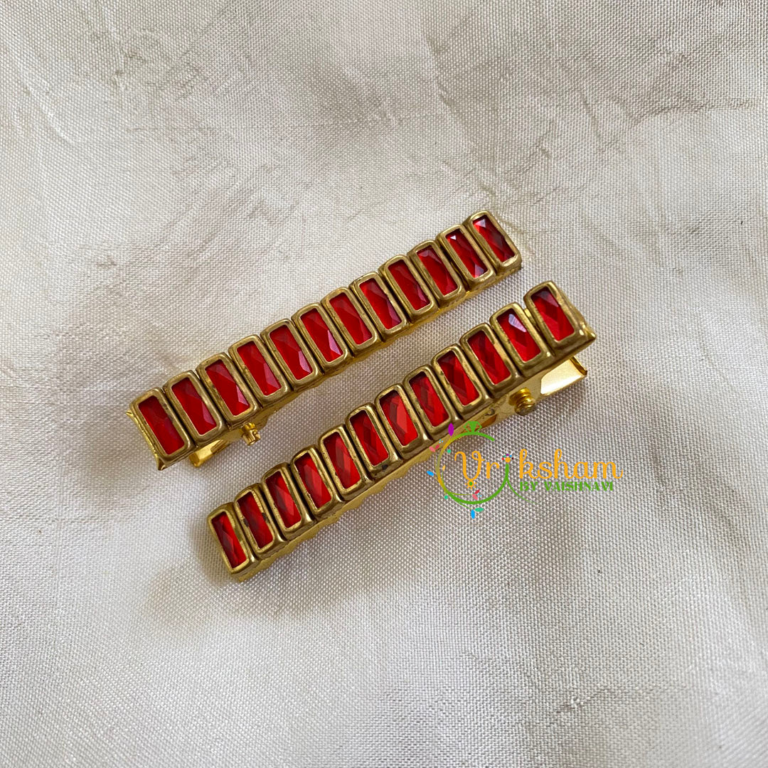 Kundan Hair Clip-gold-Red Bars-H298