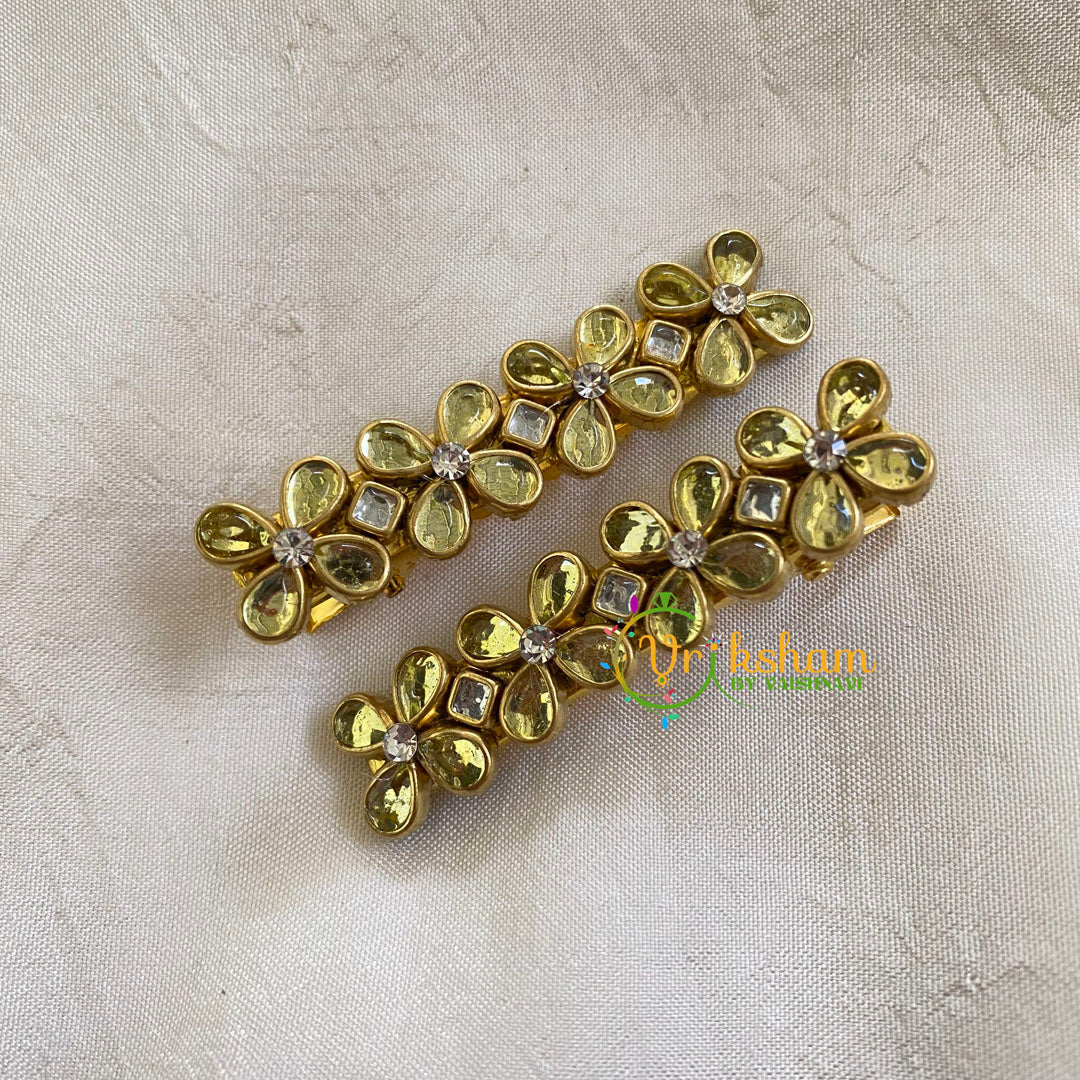 Kundan Hair Clip-gold Yellow Flower-H318