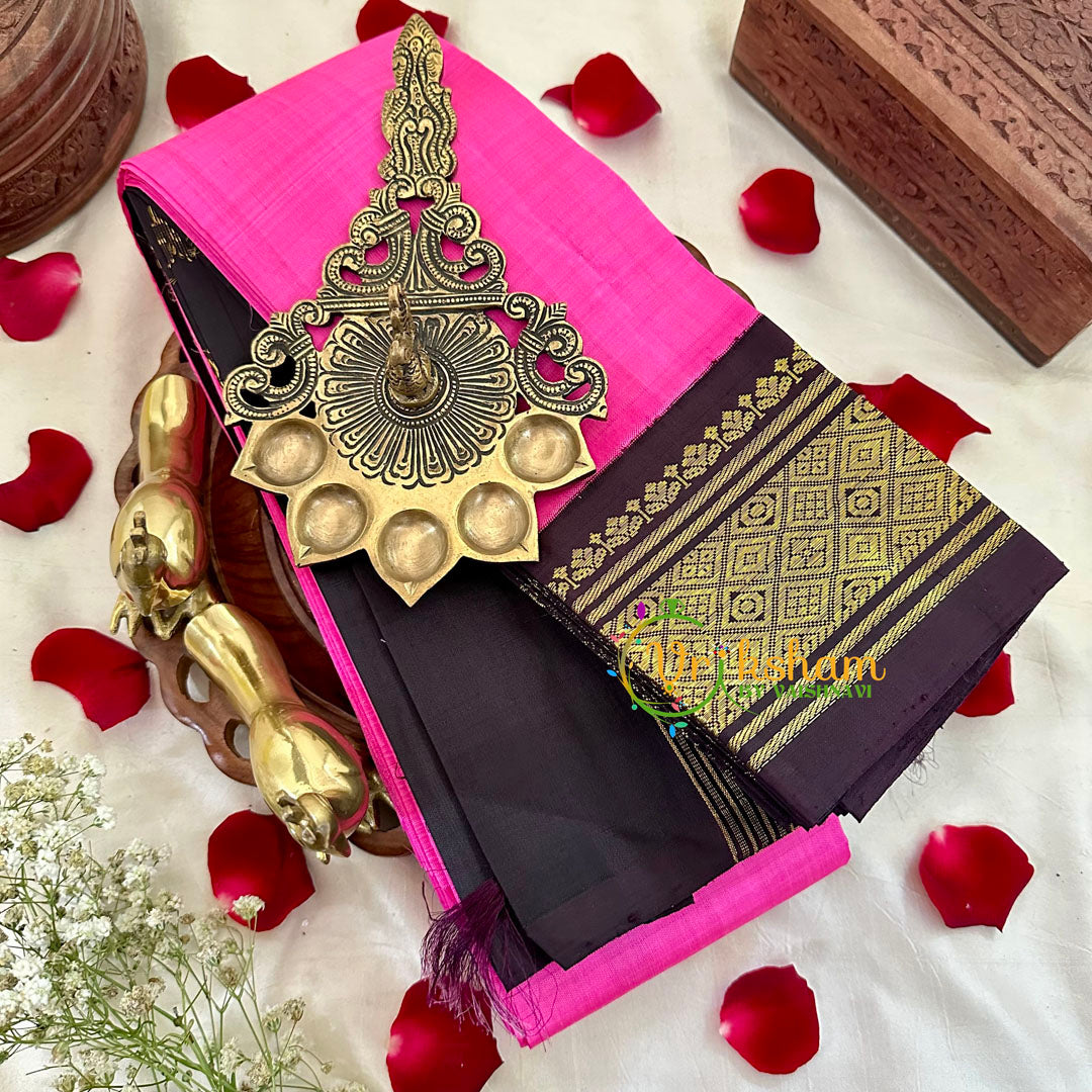 Pink with Brown Thiribuvanam Silk Saree -Pure Silk  -VS1260
