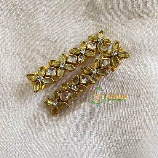 Kundan Hair Clip-gold Yellow Flower-H316