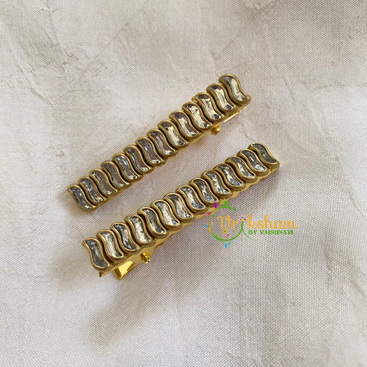 Kundan Hair Clip-gold-White Curves-H296