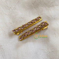 Kundan Hair Clip-gold Brown Glossy Triangles-H340