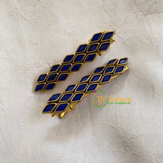 Kundan Hair Clip-gold Blue- Dice-H310