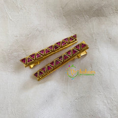 Kundan Hair Clip-gold-Pink Triangles-H341