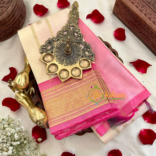 Half White with Pink Thiribuvanam Silk Saree -Pure Silk -VS1265