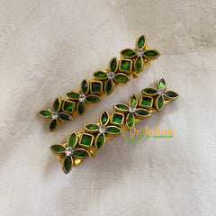 Kundan Hair Clip-gold Green Flower-H314