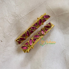 Kundan Hair Clip-gold. Pink Leaf Triangle-H327