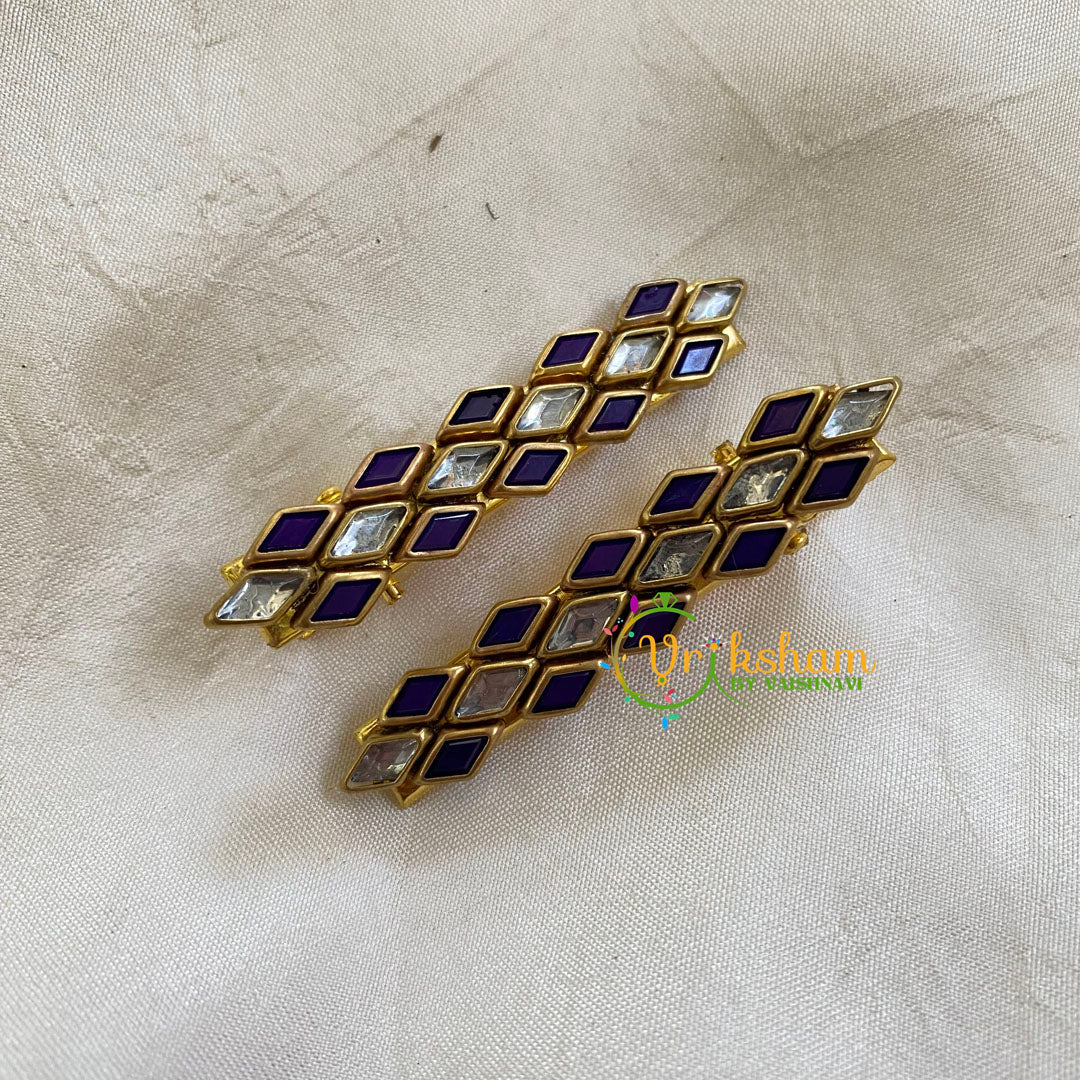 Kundan Hair Clip-gold Blue White-Dice-H303