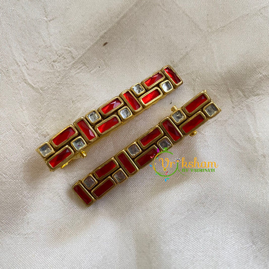 Kundan Hair Clip-gold-Orange-Bars Dots-H311