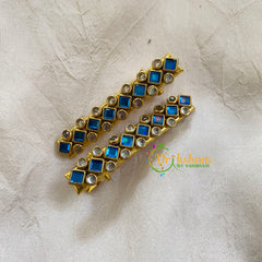 Kundan Hair Clip-gold-Light Blue  Dice Dots-H324